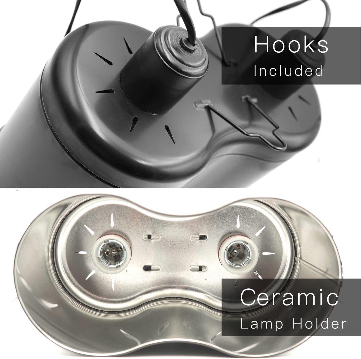 Reptile Dual Dome 12inch, Fits Reptile Light/Heat Lamp/UVB Light, Max. 160W Each,Patent Design K8561, Reptile Light Fixture