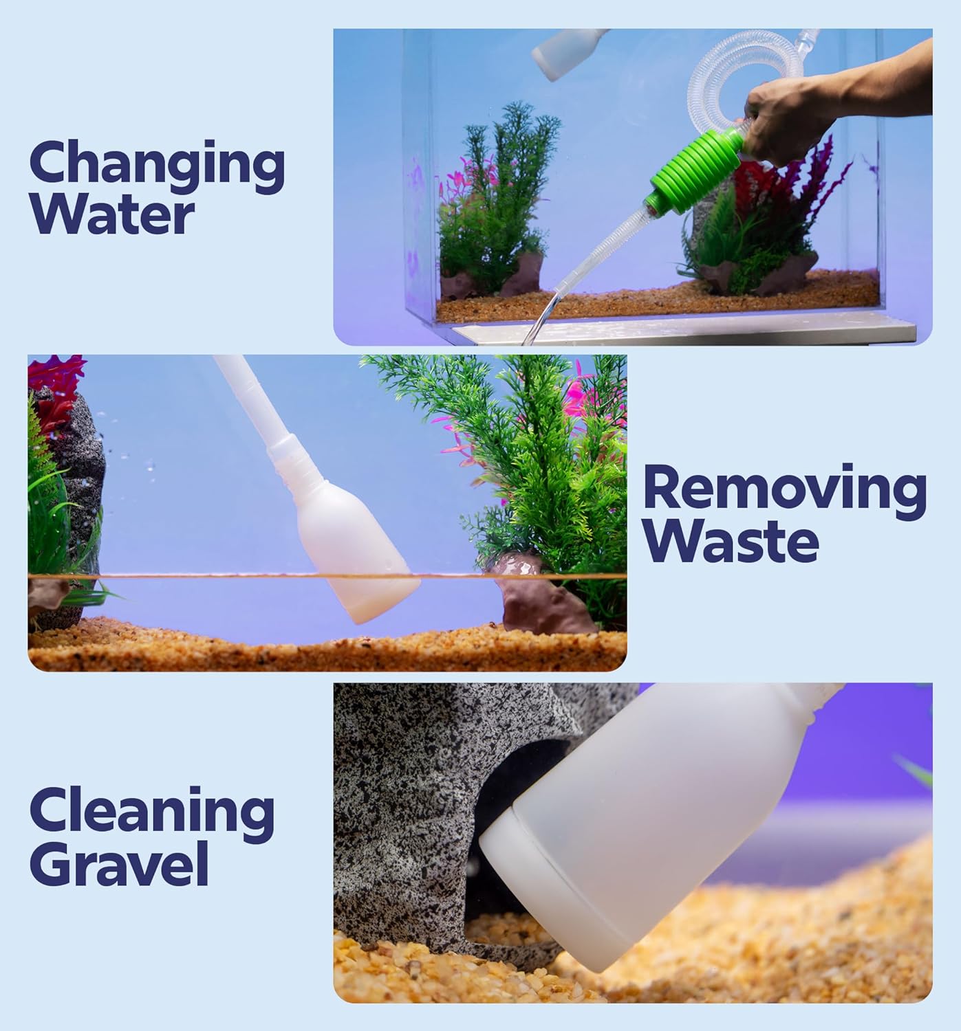 Luigi's Fish Tank Cleaner - Turtle Tank Accessories - Gravel Vacuum for Aquarium - Hand Siphon Hose to Remove and Change Water or Sand in Minutes - Aquarium Cleaning Tools