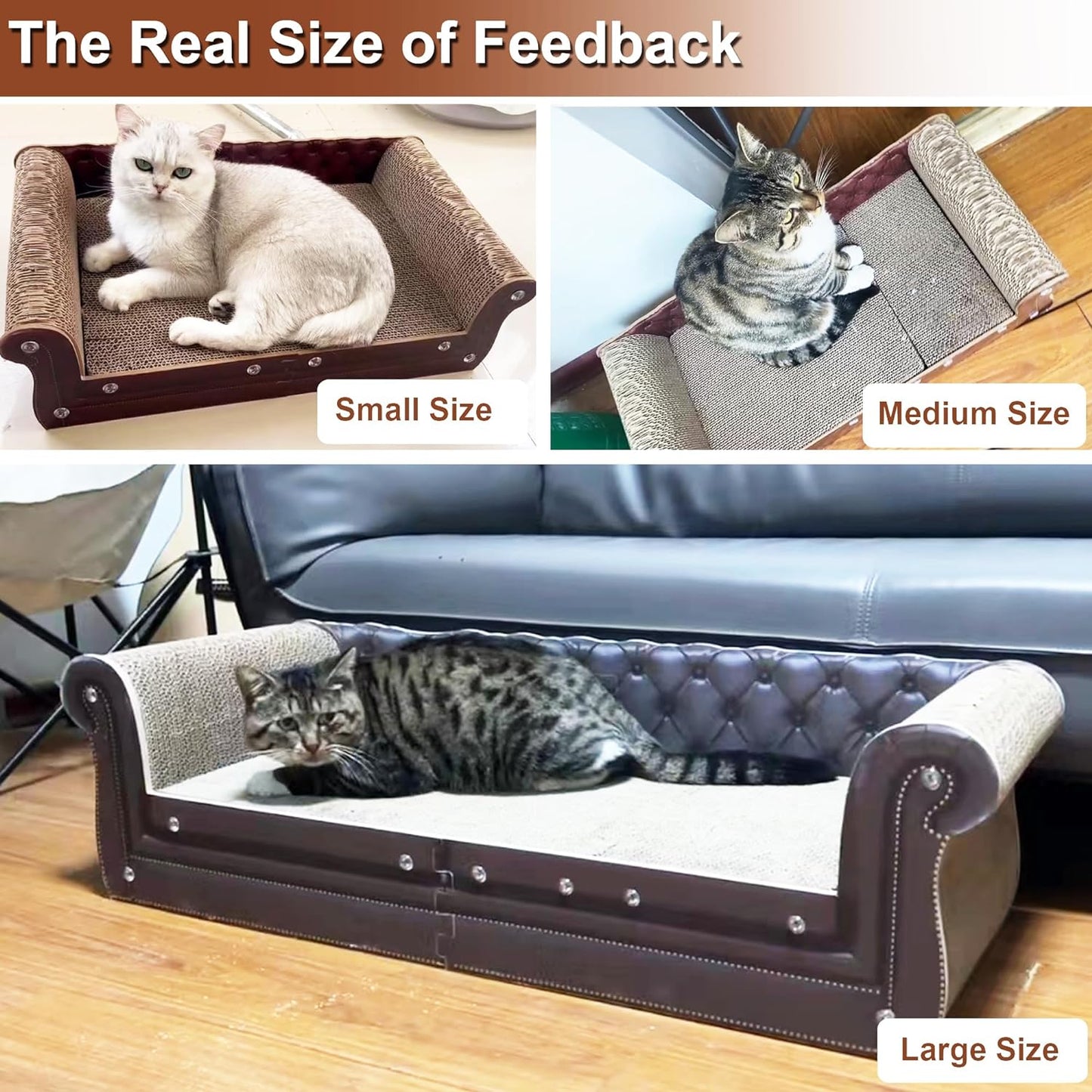 Scratching Sofa, Couch Shaped Thick Scratching Cardboard, Lounge Bed for Indoor Rest&Play, Sofa Scratcher Pad (Brown, 22.4" L X 12.2" W X 6.3" H)