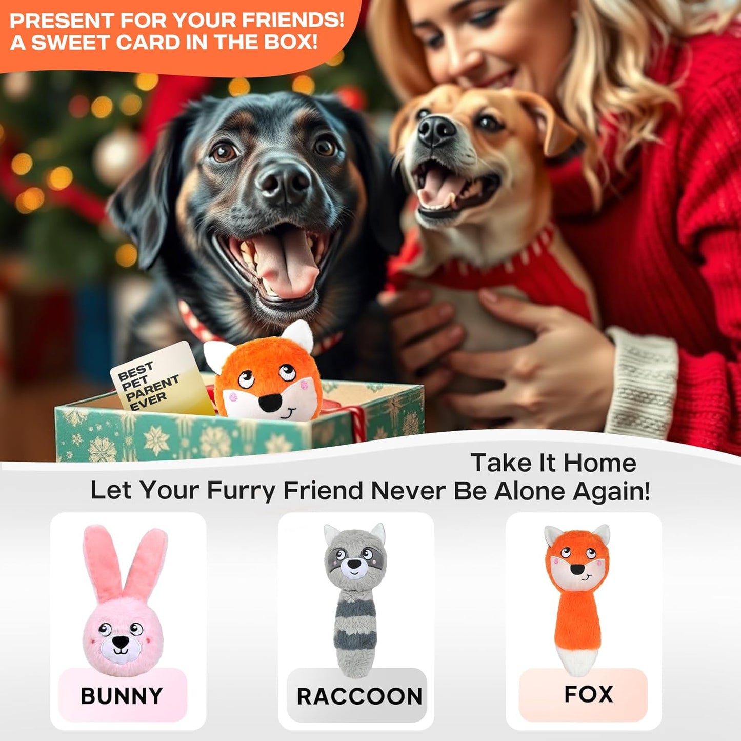 Fida Squeaky Dog Toys for Aggressive Chewers 3 in 1, Dog Chew Toys with 3 Layers,Interactive Dog Toys for Large Dogs Balls to Keep Them Busy for Small Medium Dogs(Fox)