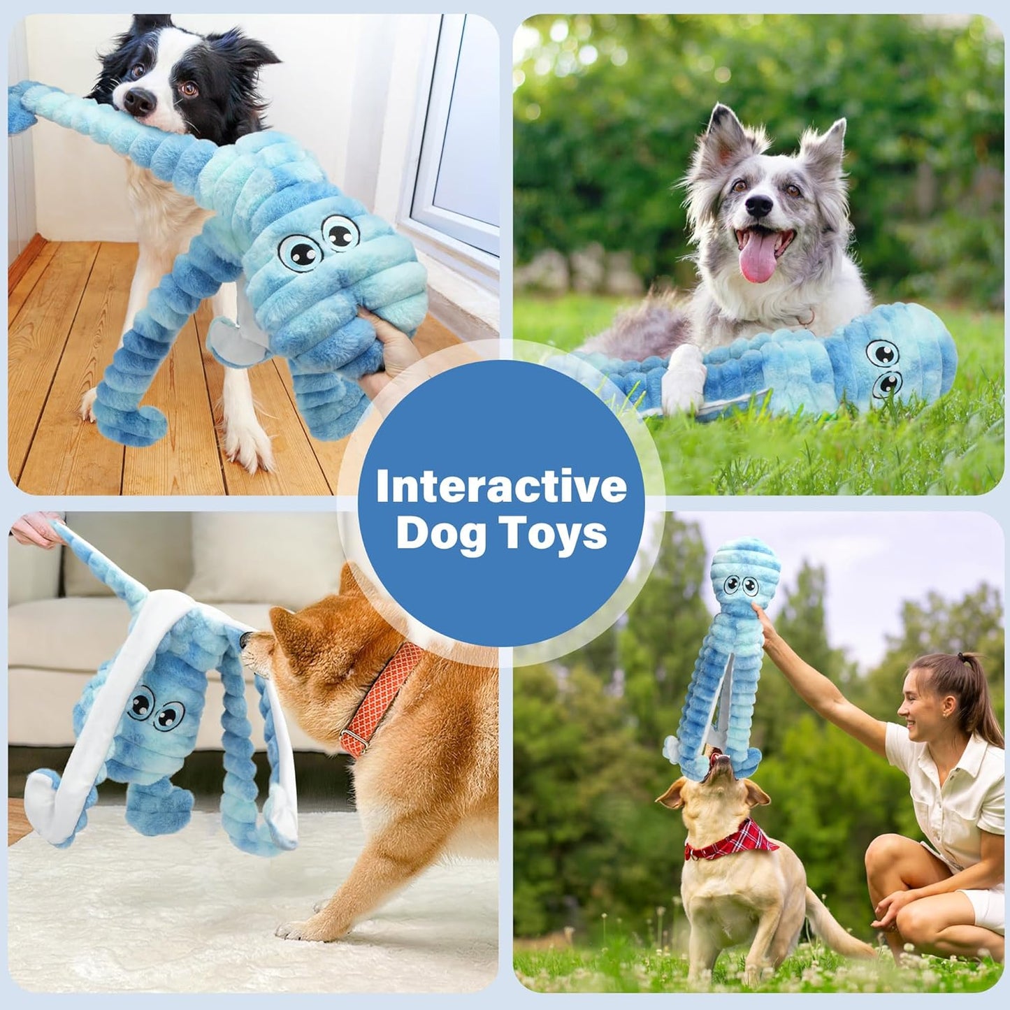 Prime Pets Dog Toys for Large Dogs, 27“ Extra Large Plush Octopus Dog Toy, Crinkle Squeaky Dog Toys to Keep Them Busy, Interactive Tug of War Pet Toy for Small Medium Large Breeds, Tie-dye Blue