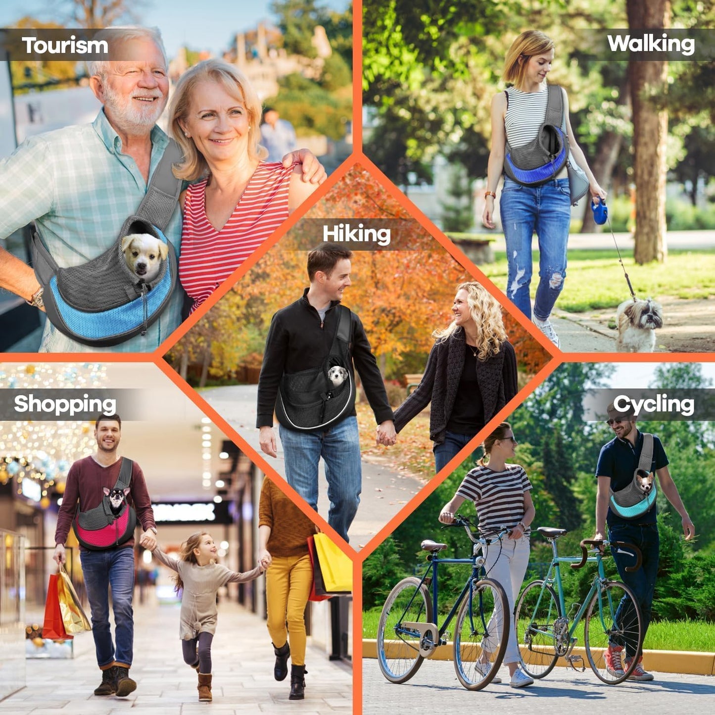 YUDODO Pet Sling Carrier for Small Dogs & Cats – Hands-Free Puppy Carrier with Safety Hook, Large Zipper Pocket, Soft Breathable Mesh, Adjustable Strap & Reflective Strip (Black 2.0 M)