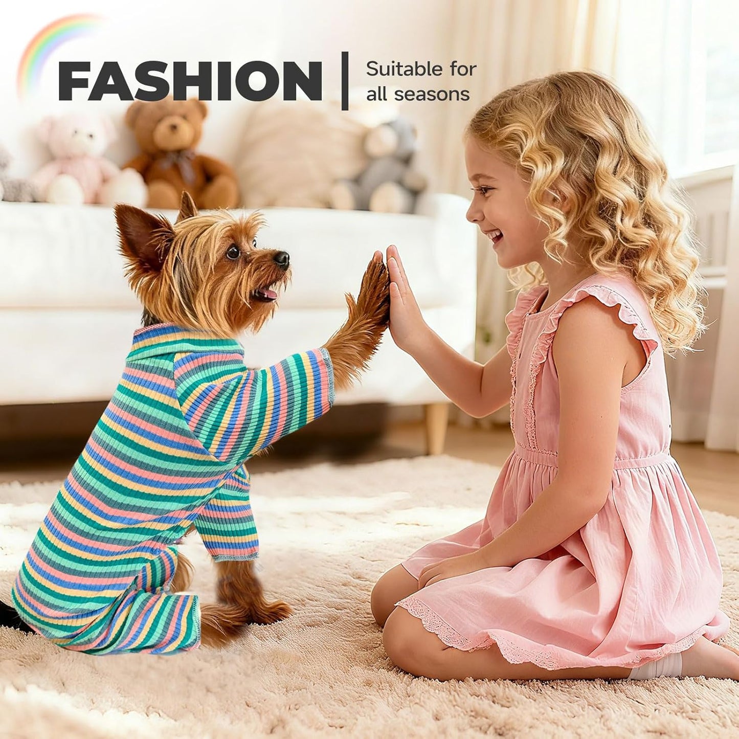 BAEJMJK Striped Dog Pajamas Stretchy Cute Four-Legged Boy Girl Dog Clothes with Sleeves Comfortable Dogs Jumpsuit Colorful Pet Puppy Outfits Apparel for Small Medium Dogs Cats(Green,XX-Large)