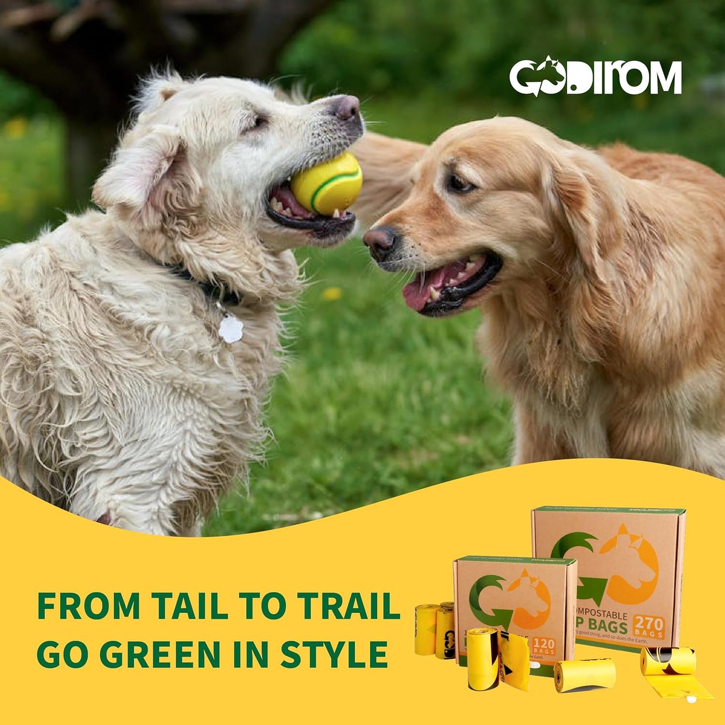 Certified 100% Compostable Poop Bags for Dogs, 270 Count Guaranteed Leak Proof and 18 Microns Extra Thick Dog Waste Bag, 18 Rolls of Plant Based Doggie Poop Bag, No Scented with ASTM D6400 & EN13432