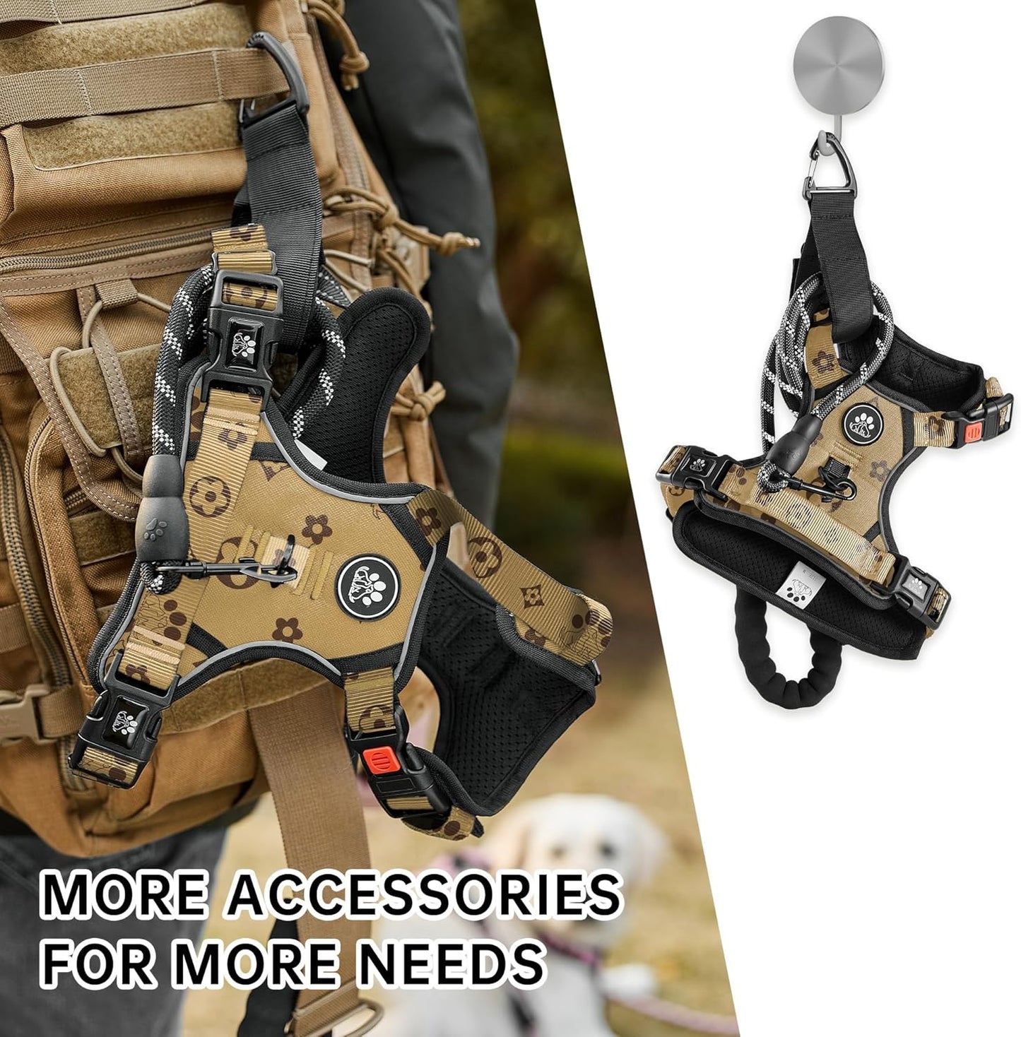 NESTROAD No Pull Dog Harness,Adjustable Oxford Dog Vest Harness with Leash,Reflective No-Choke Pet Harness with Easy Control Soft Handle for Large Dogs(X-Large,Light Brown)