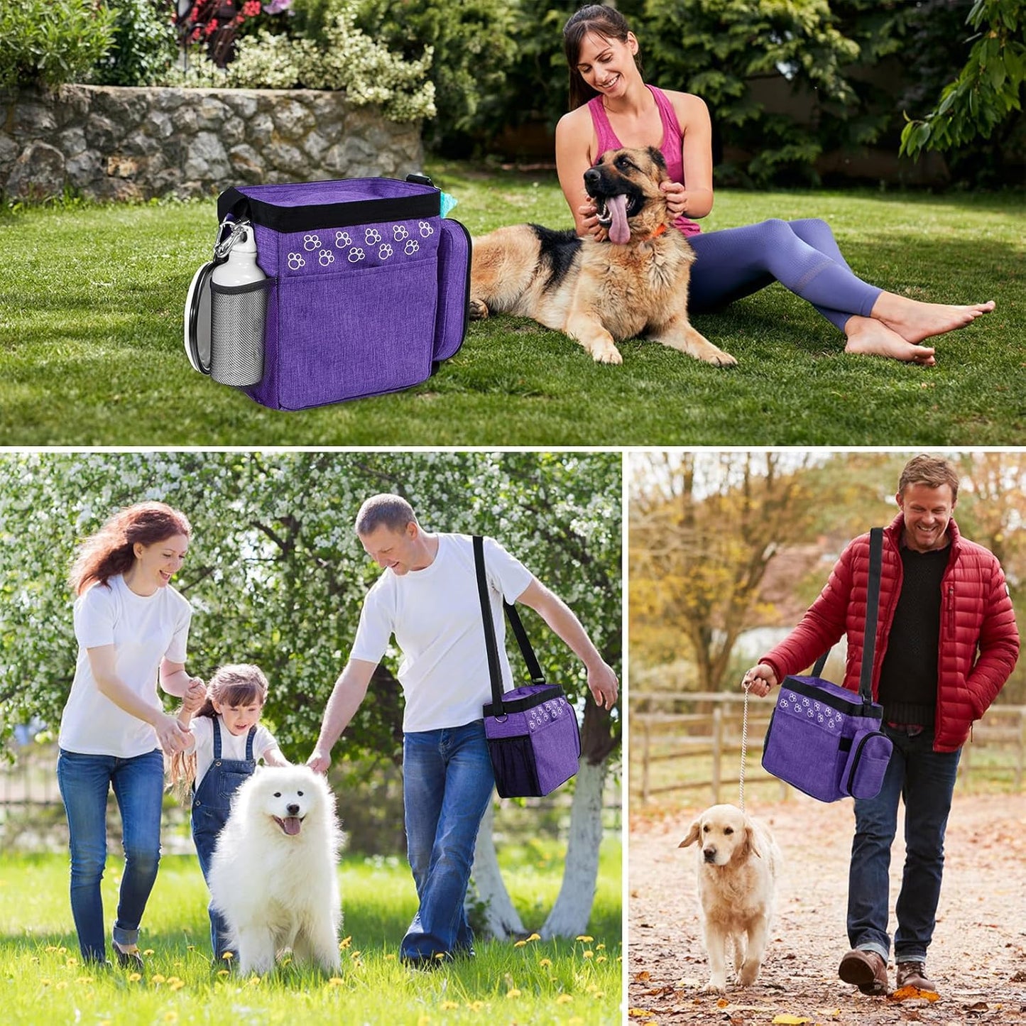 Dog Travel Bag with Treat Pouch, Airline Approved Dog Bags for Traveling, 2 Dog Food Travel Container, 2 Travel Bowls, Weekend Dog Travel Bag for Supplies, Dog Travel Kit Accessories