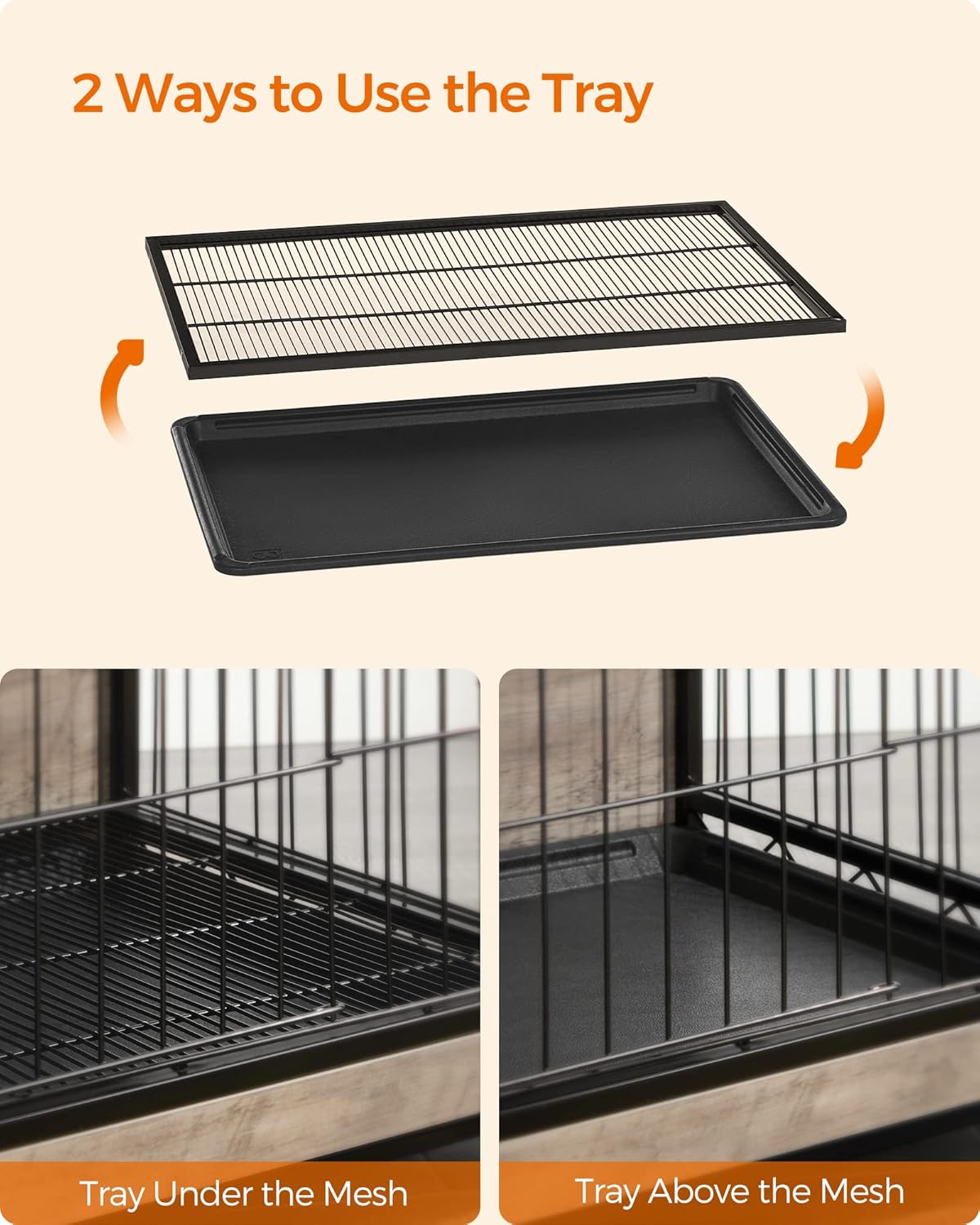 Feandrea Dog Crate Furniture, 44.1" Side End Table, Modern Kennel for Dogs Indoor up to 80 lb, Heavy-Duty Dog Cage with Multi-Purpose Removable Tray, Double-Door Dog House, Greige UPFC004G01