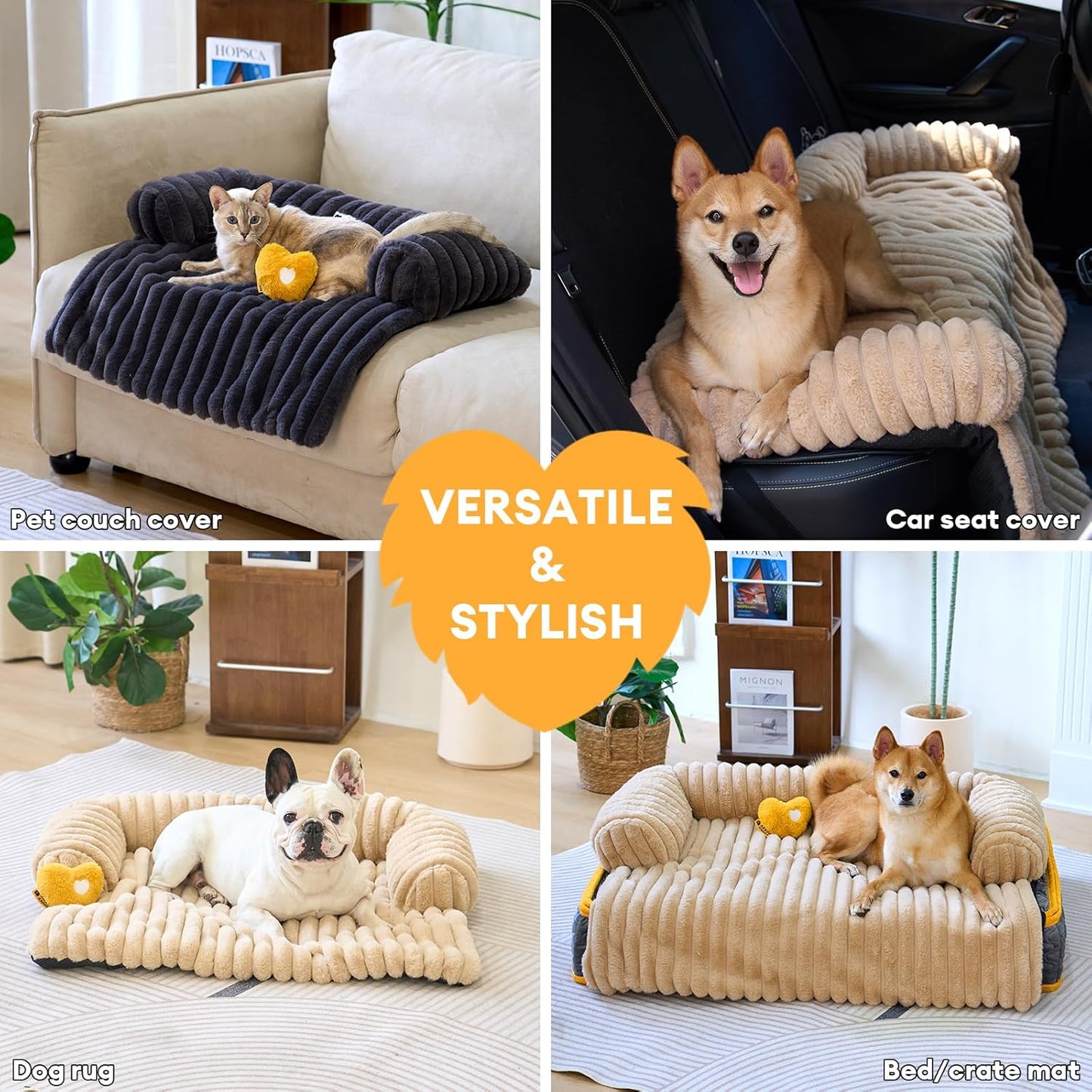 FUNNY FUZZY Pet Couch Cover for Sofa, Calming Dog Bed for Couch, Fluffy Plush Dog Couch Mat for Furniture Protector for Large Medium Small Pets, 47×37 in, Dark Grey