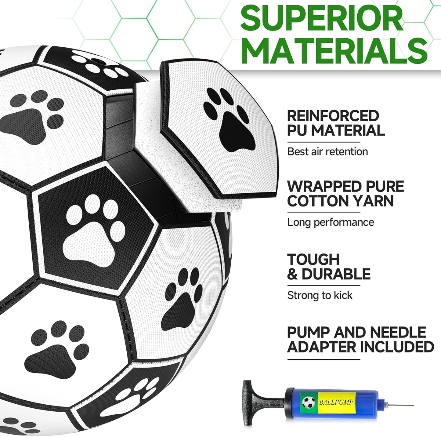 QDAN Premium Dog Toys Balls, Dog Soccer Ball with Straps, Dog Birthday Gifts, Herding Ball, Durable Balls for Small Medium Pet, Puppy Outdoor Toy, Pet Training Soccer Ball, World Cup Soccer (6 Inch)