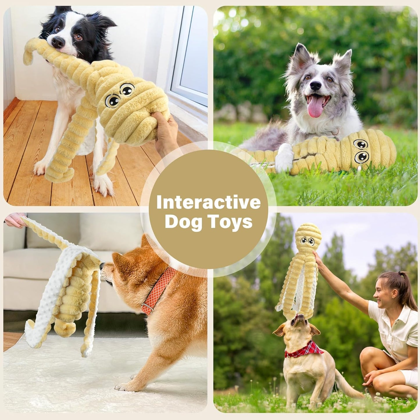 Prime Pets Dog Toys for Large Dogs, 27” Extra Large Plush Octopus Dog Toy, Crinkle Squeaky Dog Toys for Small Medium Large Dogs, Tug of War Dog Chew Toy, Yellow