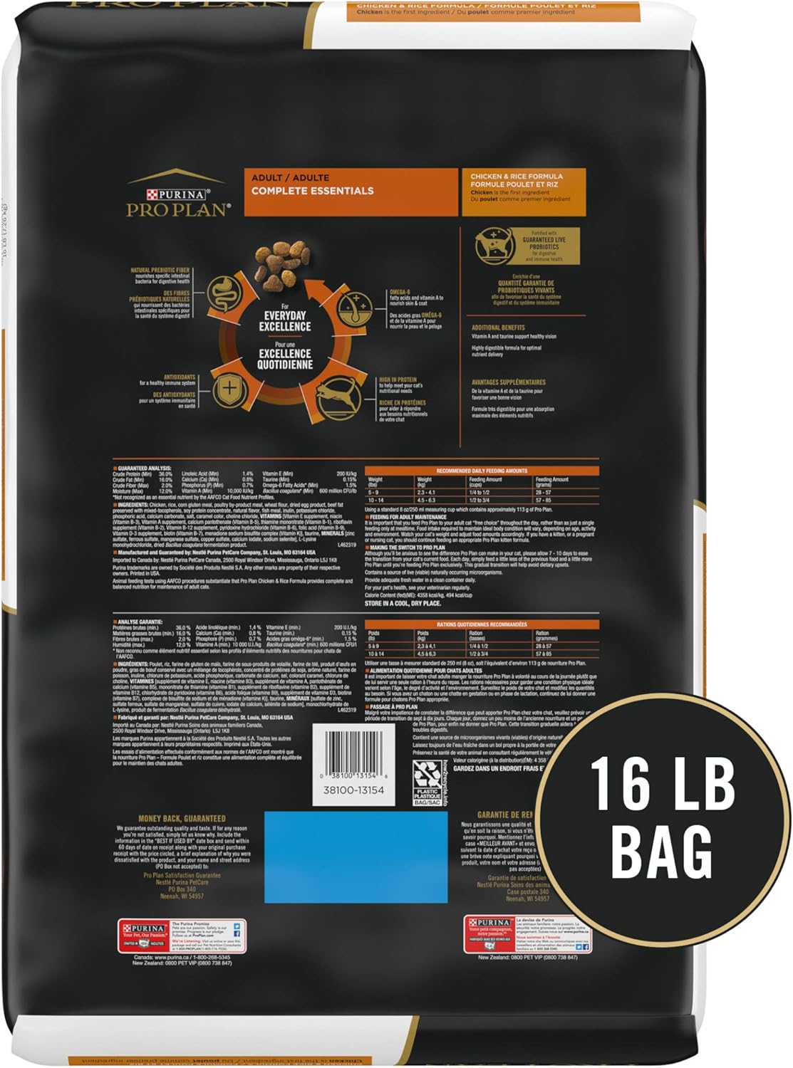 Purina Pro Plan High Protein Cat Food With Probiotics for Cats, Chicken and Rice Formula - 16 lb. Bag