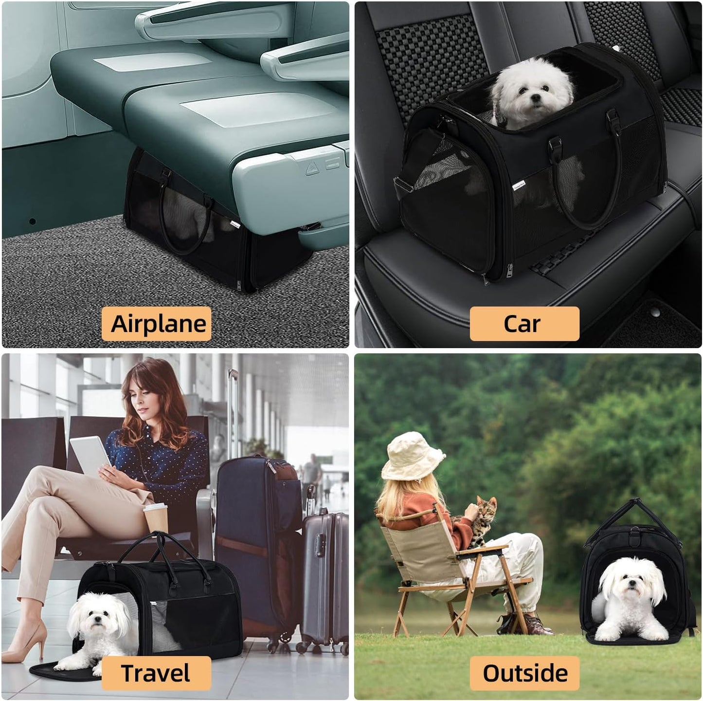 PET MARVEL Cat Carrier Soft Sided Large for Pet Dogs up to 25 Lbs, Airline Approved Mesh Pet Travel Bag, Breathable Bite-Resistant Fabric with Removable Washable Mat