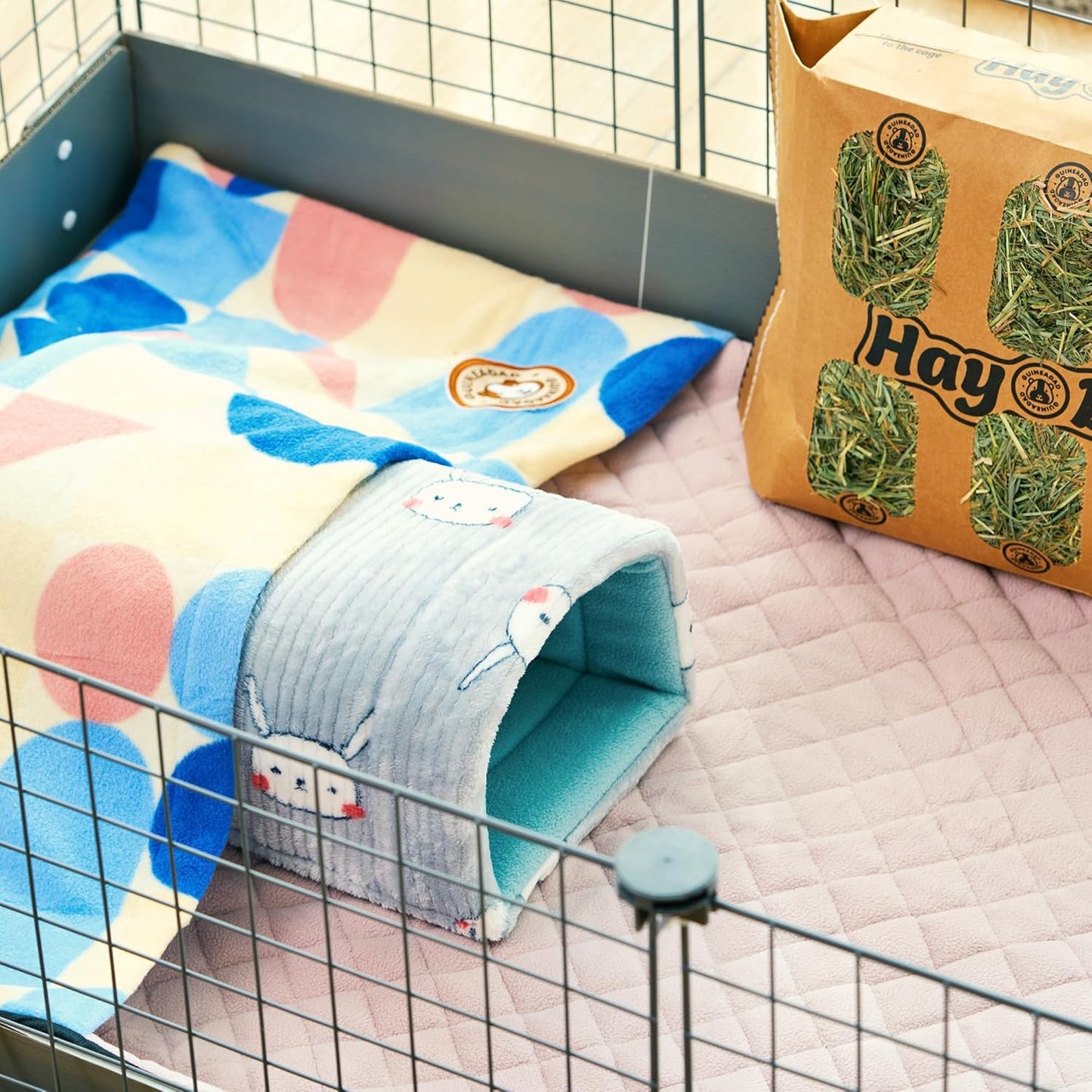 GuineaDad Premium Liner – Fleece Guinea Pig Cage Liner – Ultra-Plush Reusable Fleece Bedding with Waterproof Bottom – Extra Absorbent Liner for 2x4 C&C Cage (Peach Pie)