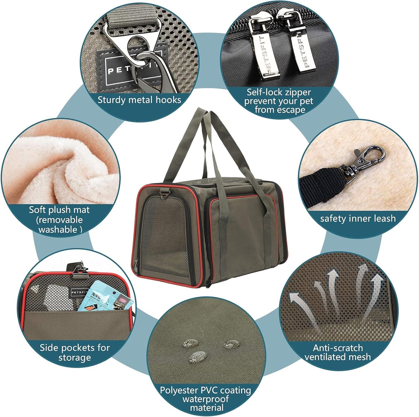 Petsfit Expandable Cat Carrier Dog Carriers,Airline Approved Soft-Sided Portable Pet Travel Washable Carrier for Kittens,Puppies,Removable Soft Plush mat and Pockets,Locking Safety Zippers