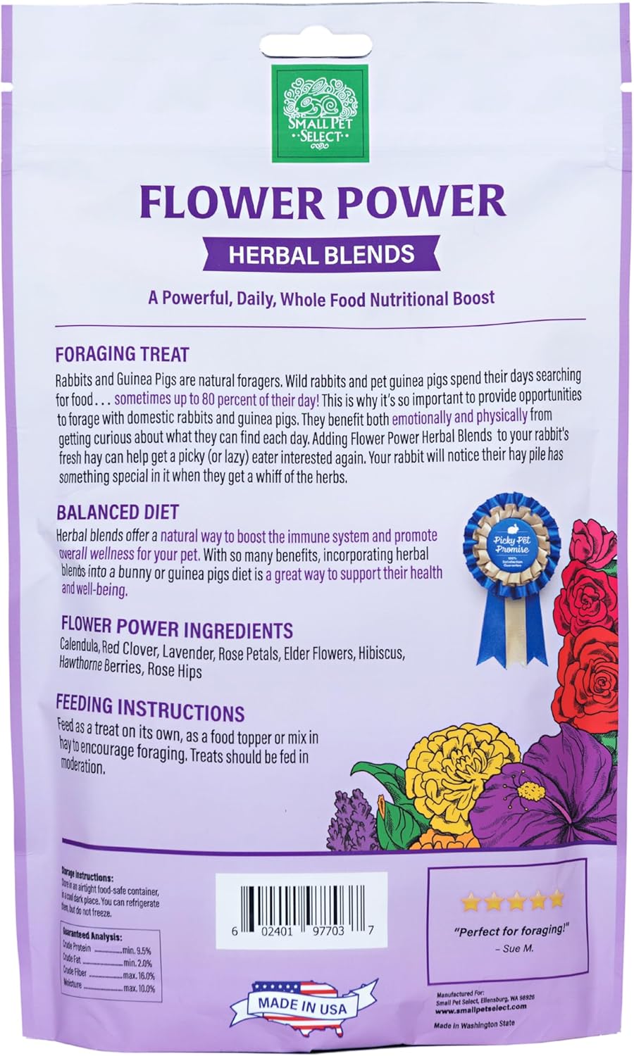 Small Pet Select - Flower Power Herbal Blend, a Natural Herbal Treat for Rabbits and Guinea Pigs, 4.4oz