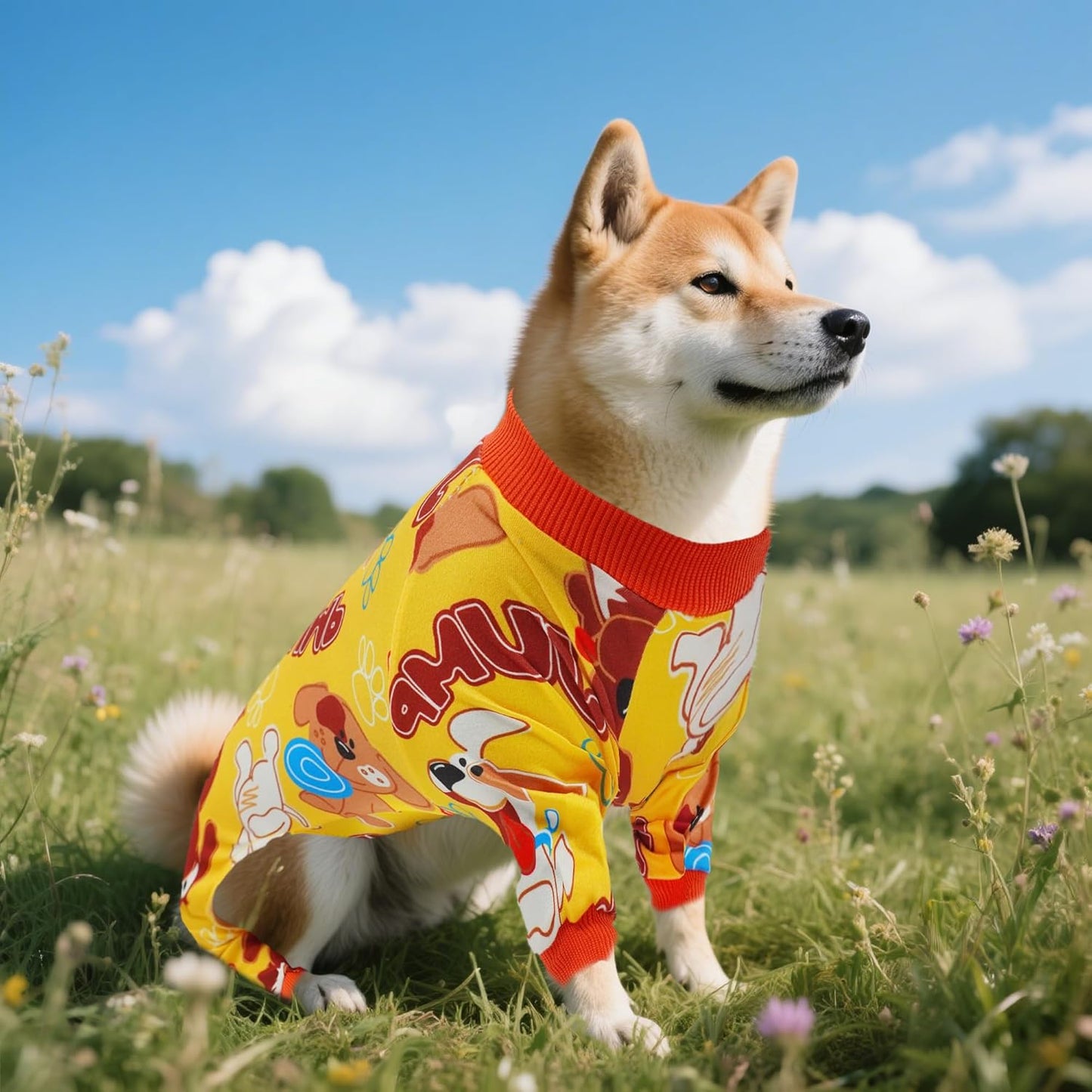 2PCS Dog Pajamas for XXXL Sized Dog Pjs Clothes Puppy Onesies Outfits Pet Jammies Boy Girl Male Female Apparel Paw Bone Puppy Print XXXL