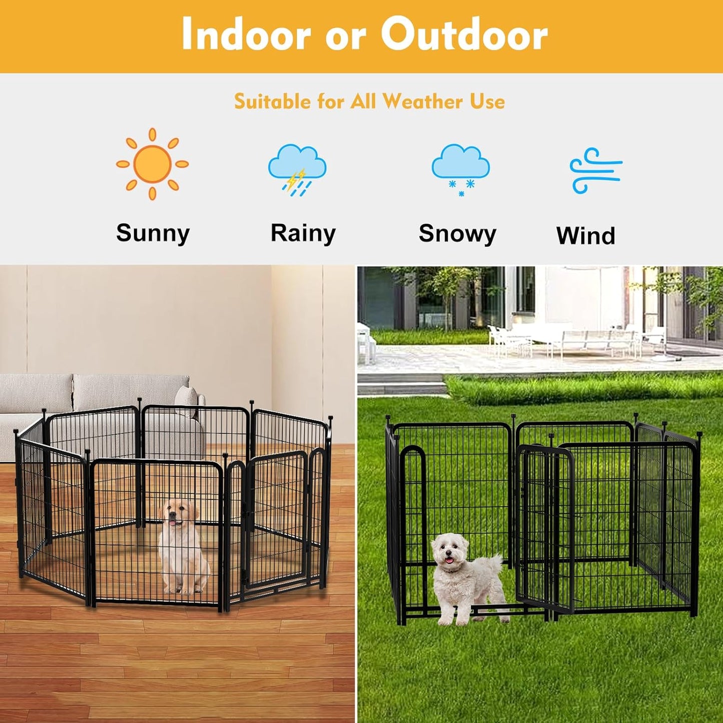Tall Garden Fence, 32 in(H) 8 Panels Dog Fence Outdoor for Yard. Wide Door Low Threshold Total 17.7 Ft(L), Metal Dog Pen Heavy Duty Pet Puppy Exercise Pen for Rv Camping Garden Yard