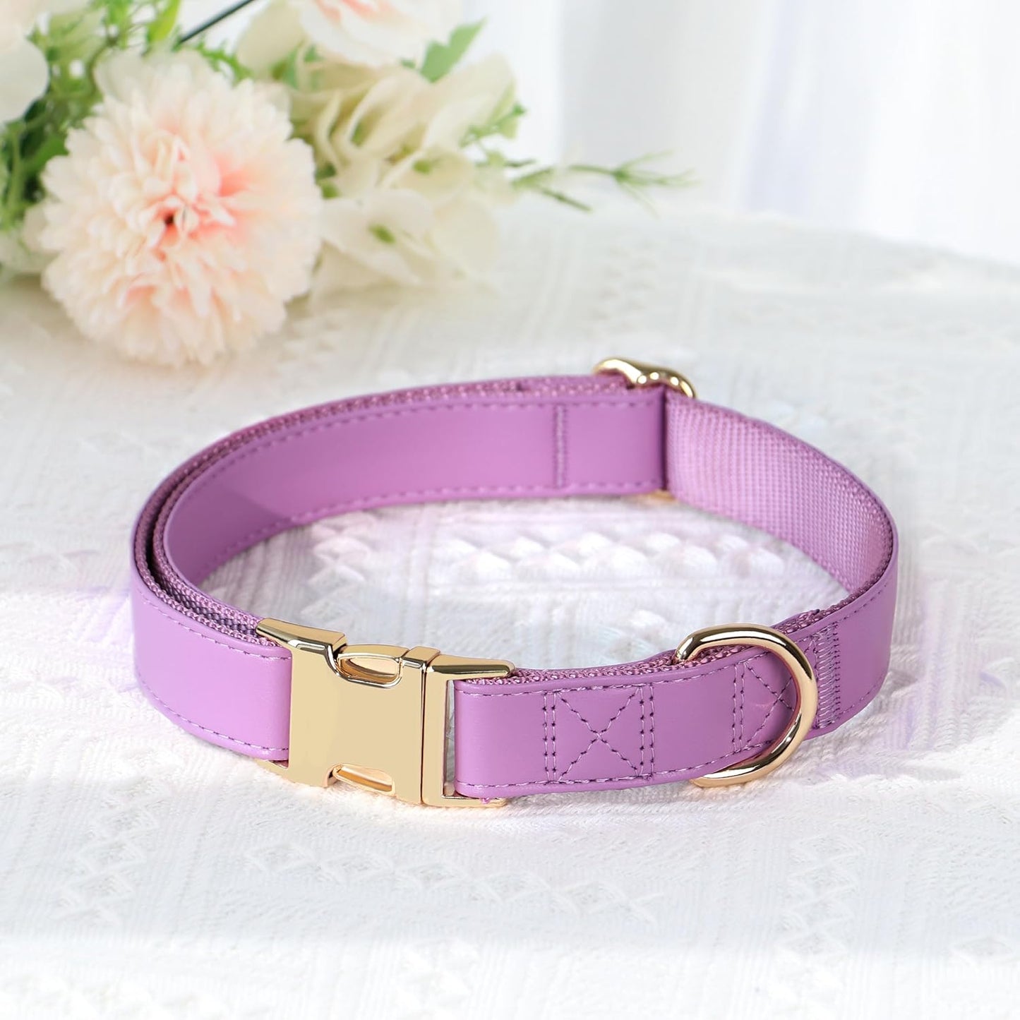 PET ARTIST PU Leather Dog Collar, Bright & Stylish Purple Dog Collar Girl with Quick Release Gold Metal Buckle, Soft Nylon Padded Durable Pet Collars Adjustable for Small Dogs, Neck Fit 9-14"