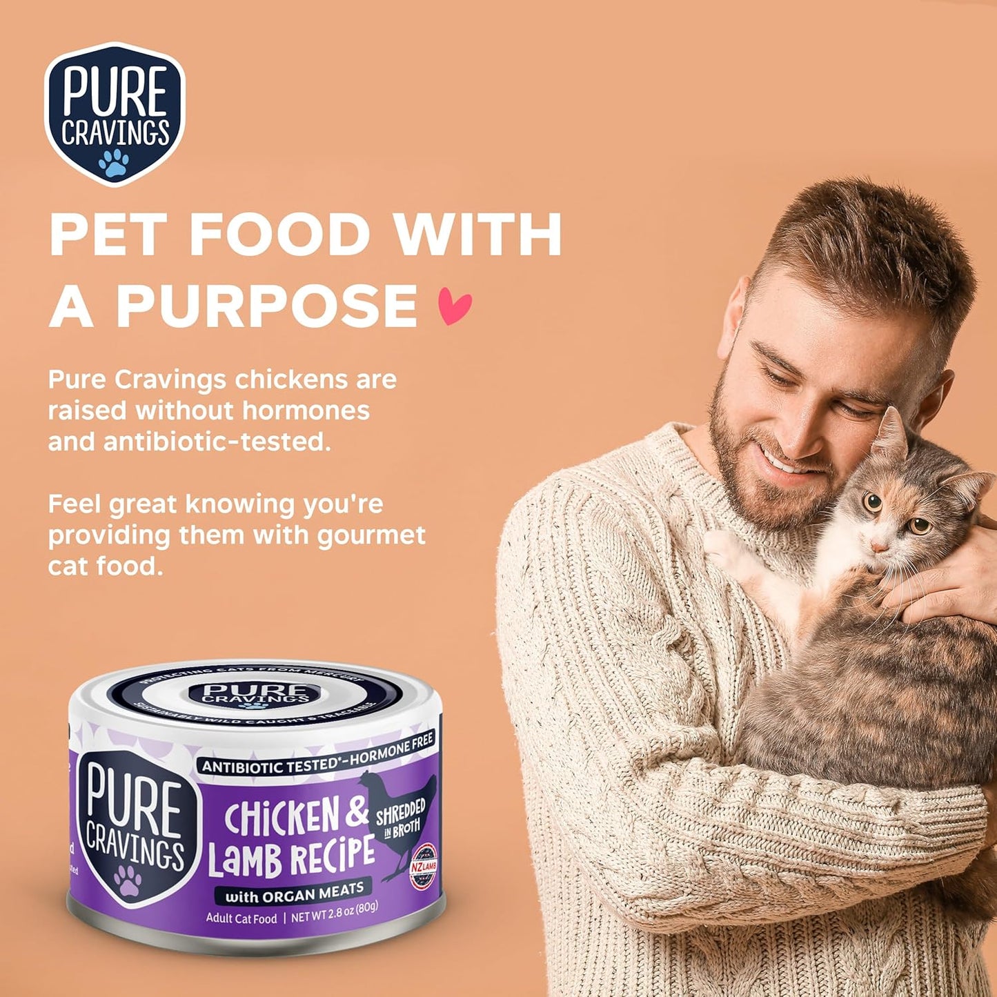 Chicken and Lamb Recipe in Broth, Shredded Wet Cat Food, Grain-Free Protein, Non-GMO, 12 Pack