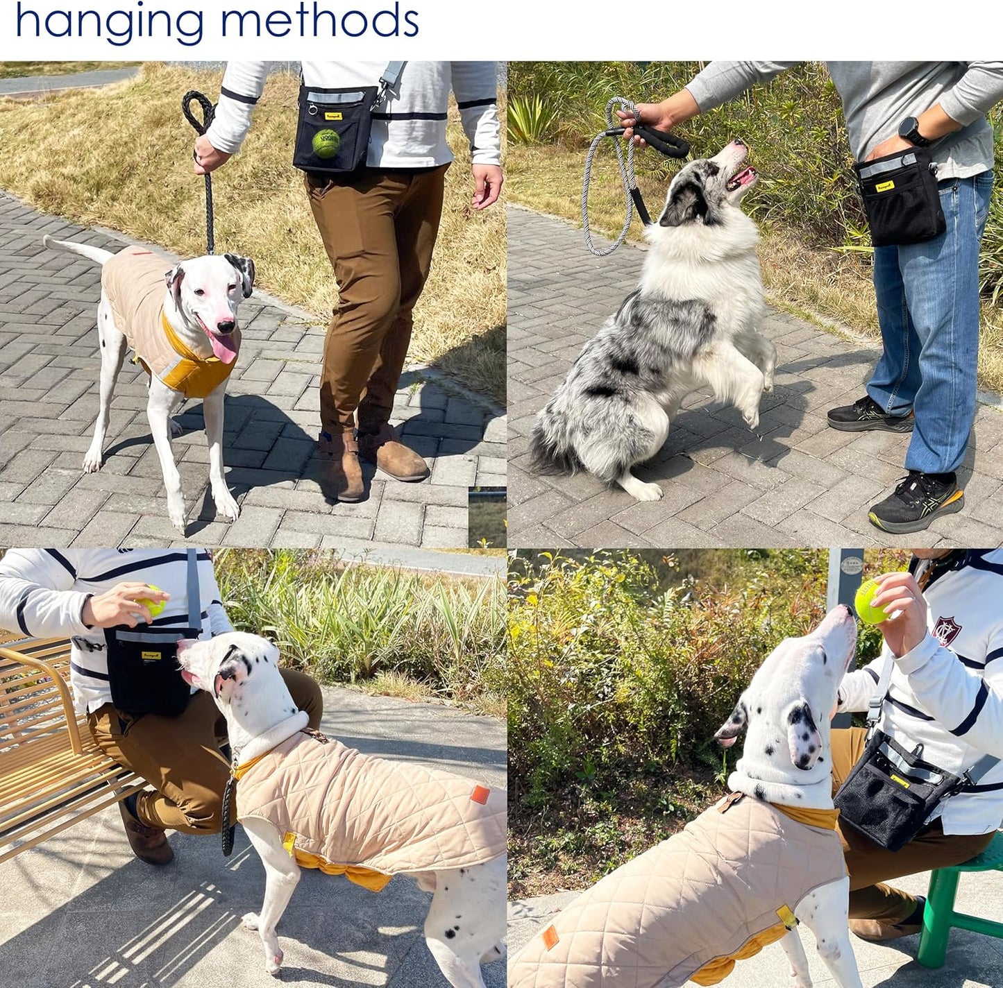 Dog Treat Pouch with Magnetic Closure 4-Cup Silicone Bag Fanny Pack Holder with Clicker 4 Ways to Wear Front Pocket Fits All Phones Ideal for Leash, Pet Walking and Training(Black)