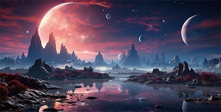 48X18IN Cosmic Spaceterrarium Background, Cool Parallel Space Themed Aquarium Reptile Habitat Background, Red Moon Aquarium Background with 10EVA Double-Sided Tape