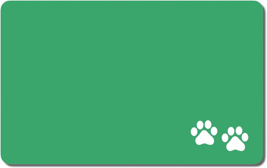 Rnivvi Dog Food Mat, 12" x 19" Footprint Absorbent Dog Cat Bowl Mat for Food and Water, Cute Anti-Slip Rubber Pet Feeding Rug Protect Floors, Puppy Placemat for Feeding & Watering Supplies, Green