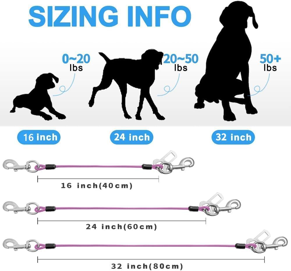 Dog Seat Belt Harness for Car,Dog Seatbelt of Coated Wire Leash Safety Restraint,No Chew Tether Cable Vehicle,Double Clips & Latch(Purple, 16 inch/40 CM)