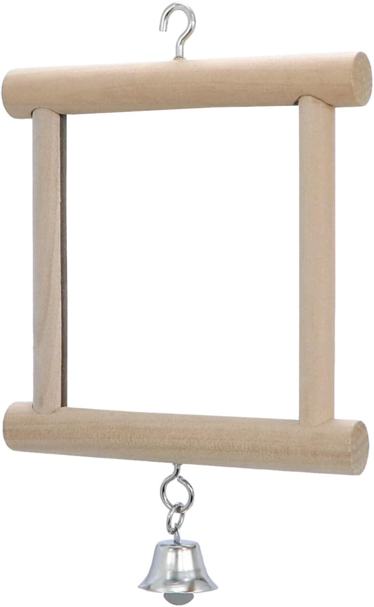 4 PCS Bird Mirror with Bell Parrot Hanging Interactive Playing Toy for Cockatiel Parakeets Canaries Budgie Cage Accessories