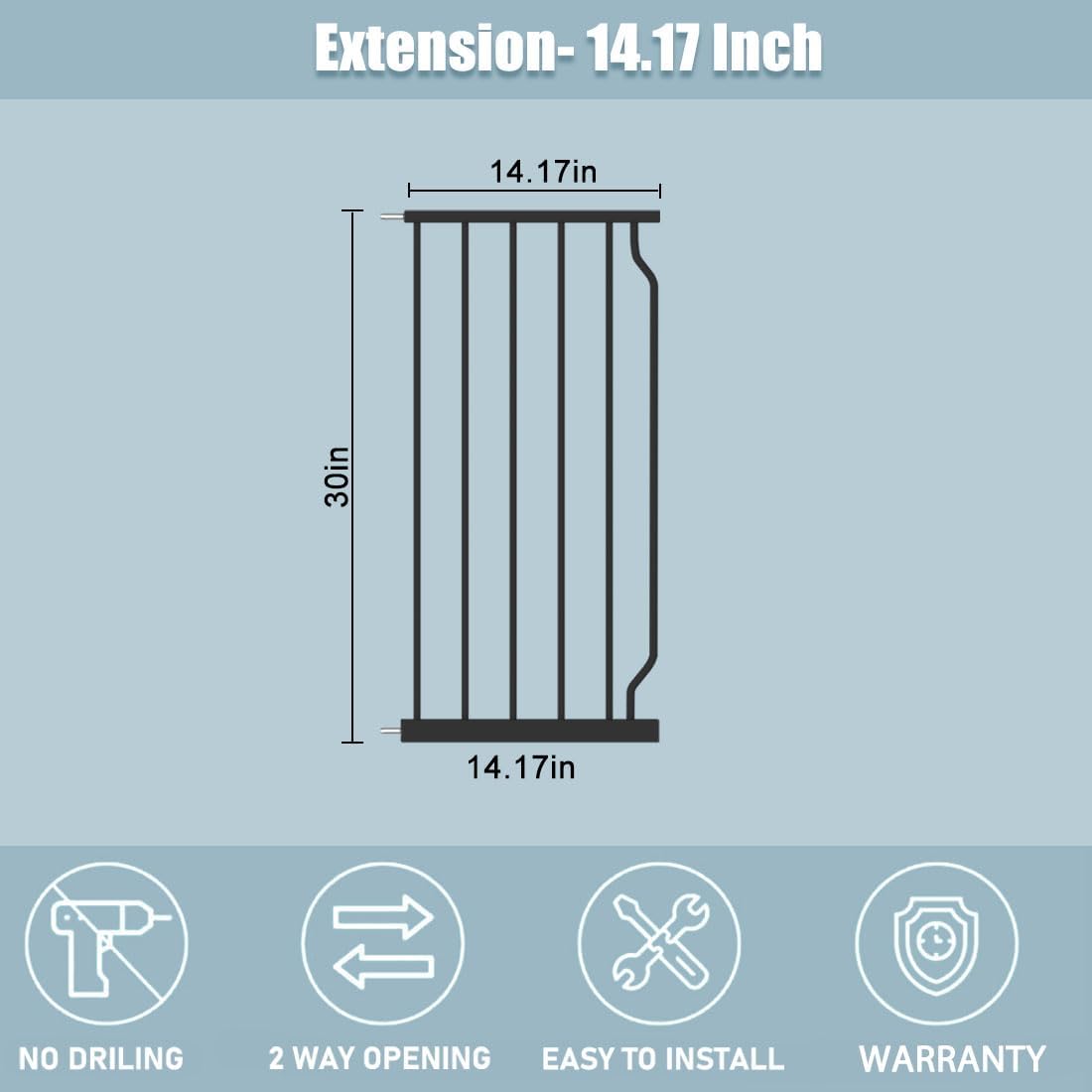 Extra Wide Baby Gate With 14.17in Extensions - Walk Through Pressure Mount Auto Close Child Safety Gate (Black, Extension-14.17"/36cm)