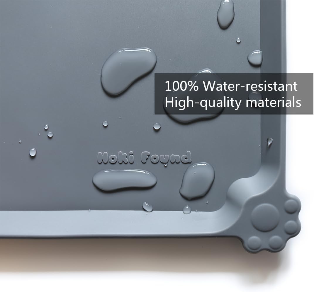 Hoki Found XX-Large Silicone Pet Feeding Mats - Non Slip Cat Dog Bowl Mats - Waterproof, Gray (28'' x 26'')