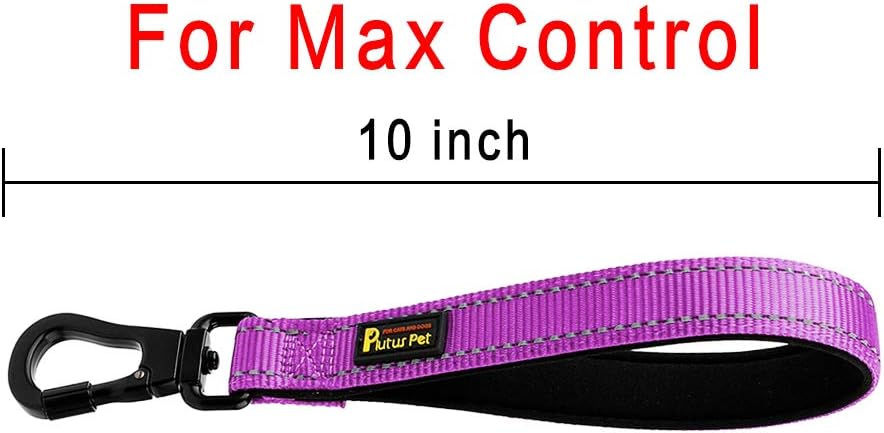 PLUTUS PET 10” Short Dog Leash, Reflective Nylon Padded Handle, Strong Traffic Leash with Carabiner Clip, Perfect for Large or Medium Dogs（10”，Purple