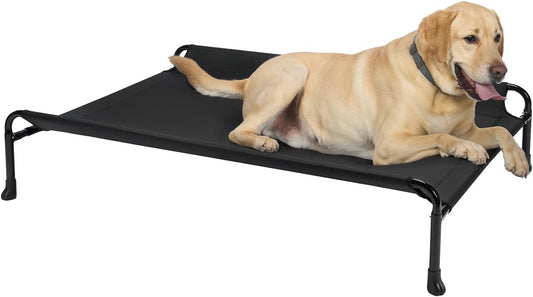 Veehoo Cooling Elevated Dog Bed - Raised for Large Dogs, Outdoor With Guardrail, Upgraded Non-Slip Feet, Breathable Teslin Mesh, Portable Camping Cot, 41 x 27 Inches, Black