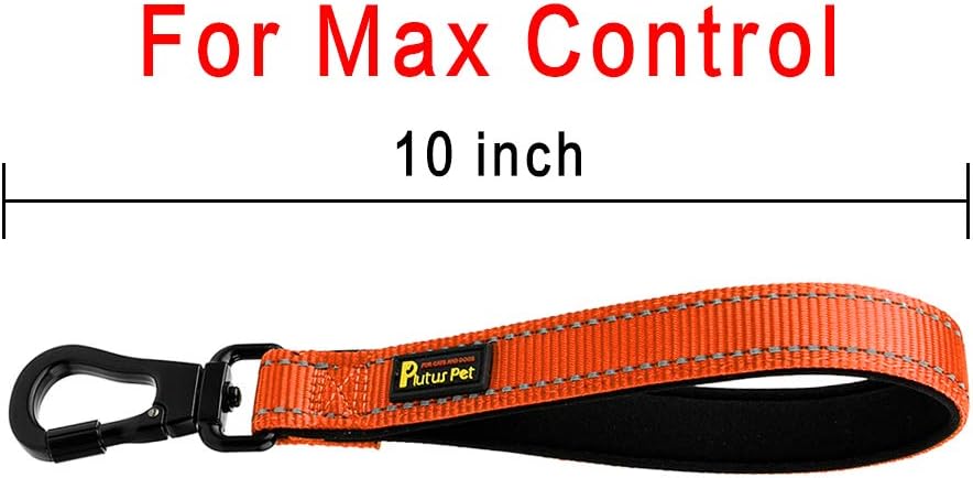PLUTUS PET 10” Short Dog Leash, Reflective Nylon Padded Handle, Strong Traffic Leash with Carabiner Clip, Perfect for Large or Medium Dogs（10”，Orange