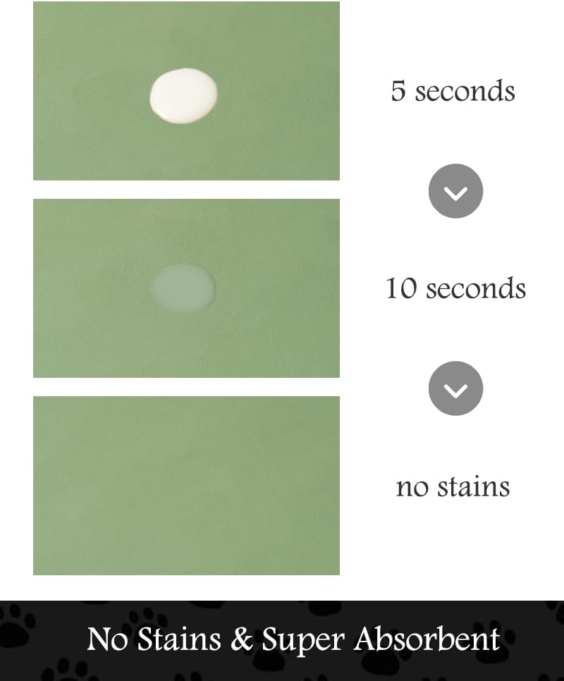 Pet Feeding Mat-Absorbent Dog Mat for Food and Water Bowl-No Stains Quick Dry Water Dispenser Mat-Dog Accessories Pet Supplies-Bowl for Messy Drinkers（Green,23"x34"