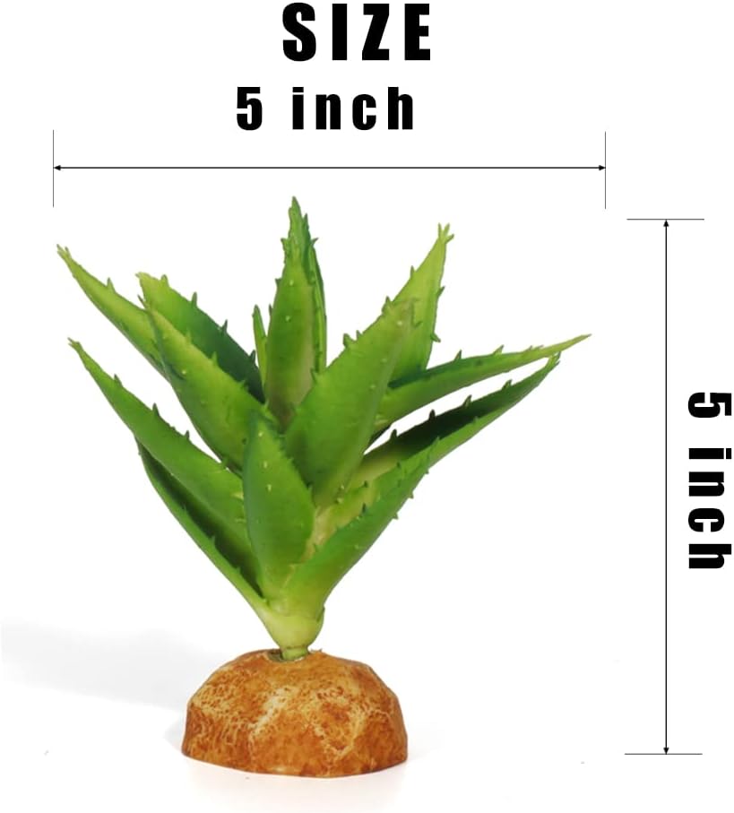 Fake Aloe Vera Plants, Reptile Decor for Terrarium, Crested Gecko Tank Accessories fit Leopard Gecko Bearded Dragon Lizard Chameleon Snake