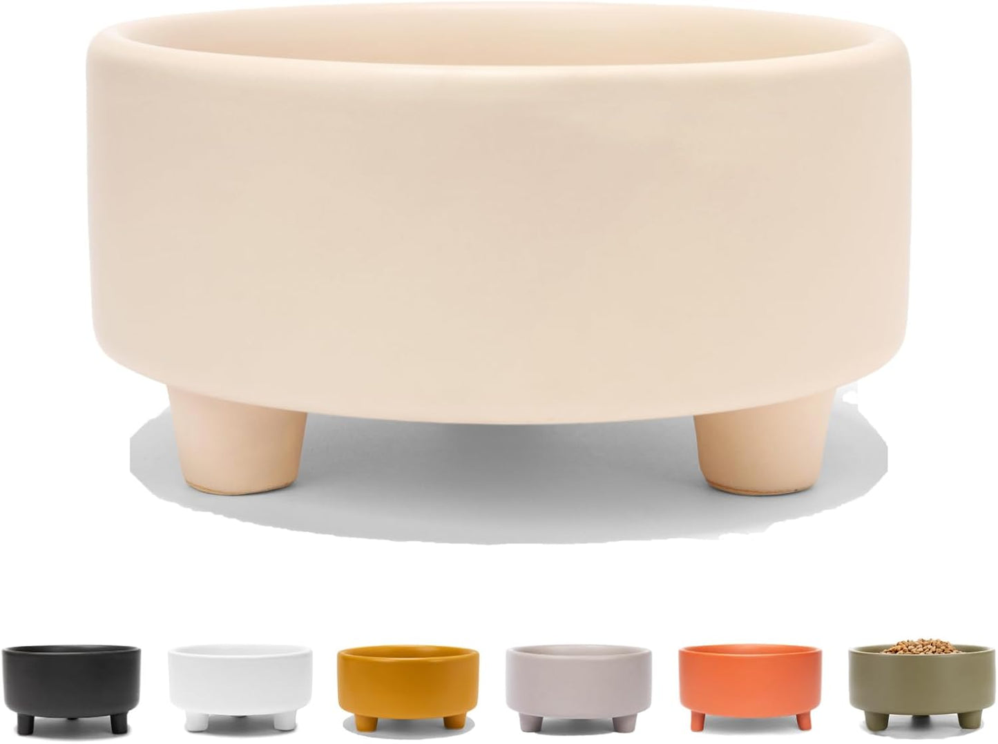 Waggo Uplift Ceramic Dog Bowl for Small Medium and Large Breeds - Heavyweight and Durable Pet Food and Water Dish Crock, Dishwasher Safe, Modern, Elevated Feeder (Buttercream, Medium)