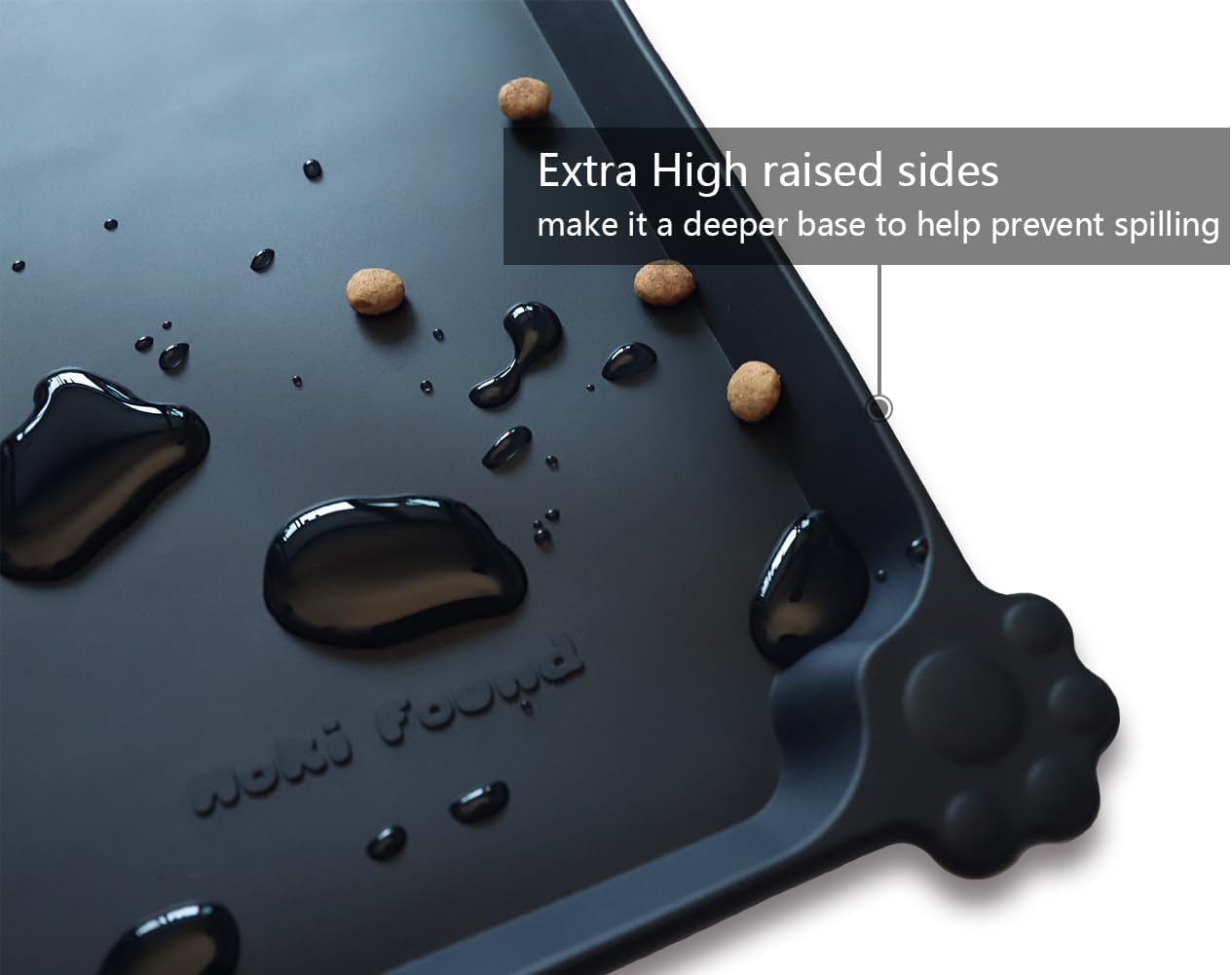 Hoki Found L Silicone Non Slip Pet Dog Cat Bowl Mats - Placemat, Waterproof Food Mats for Carpet - Black