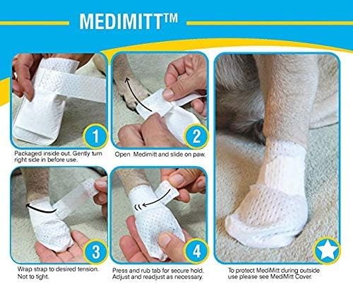 Medimitt Paw Bandages for Dogs, Cats and Pets – Stretchy Medical Booties, First Aid for Paws – Non Slip, Non Adhesive, Breathable, Disposable, Washable, Adjustable Strap, Value Pack (Medium 20-Pack)