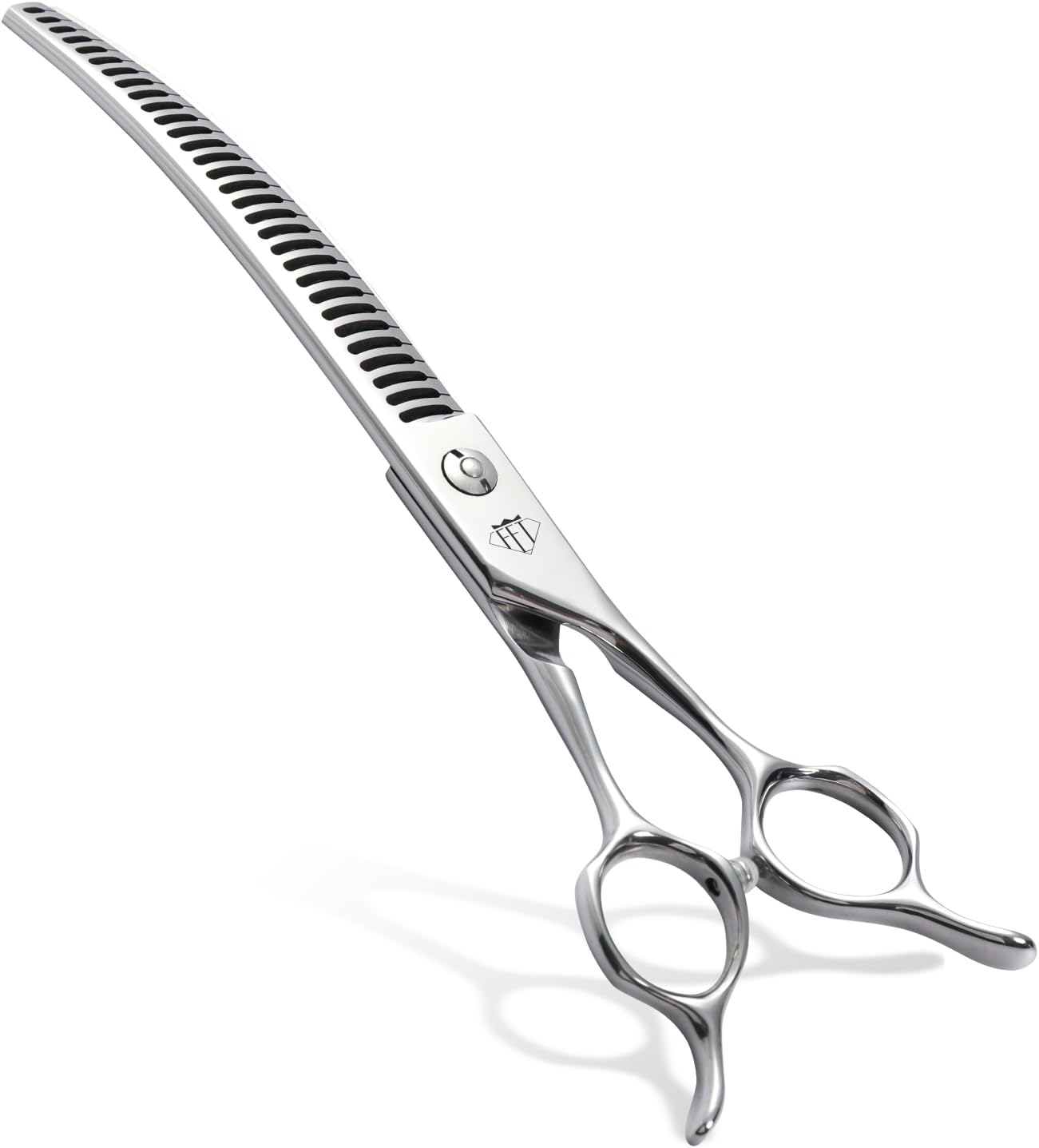 Professional Dog Grooming Scissors, 85% Thinning Rate, 25° Curved Blade, JP440C Steel, 7.0" Ergonomic Handle