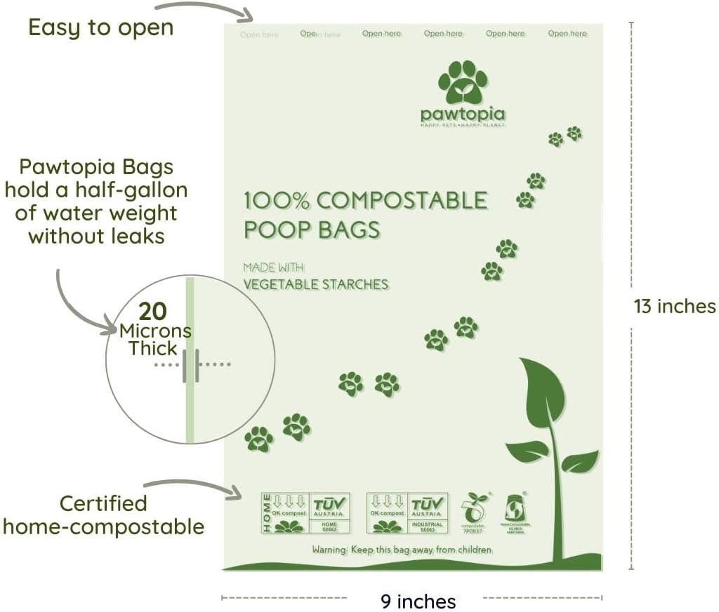 Pawtria Certified Home Compostable Dog Poop Bags (240 Bags + Lavender Carrier), Biodegradable Pet Waste Bags, Vegetable Starches, Leak proof Dog Waste Bags, Light-weight silicone made bag carrier