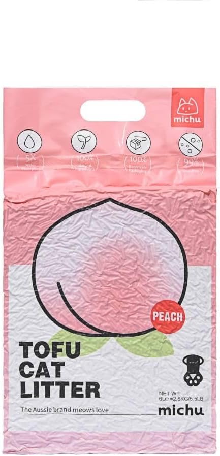 Tofu Cat Litter Natural Clumping Tofu Cat Litter, Fast Clumping and Easily Scoop-able 5.5lb/88oz 5 Scents - Peach, 3 Pack