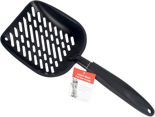 Metal Cat Litter Scoop with a Deep Shovel Design | Solid Aluminum & Non-Stick Coating | Durable Rubber Coated Handle for Easy Scooping | Perfect Size Sifting Slots for Any Type of Kitty Litter