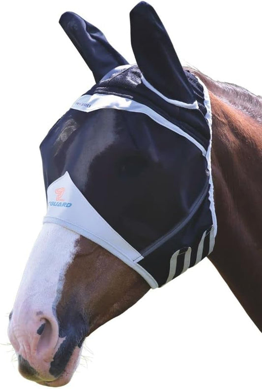 Shires Fine Mesh Horse Equine Fly Mask with Ears 60% UV Protection (Extra Full, Black)