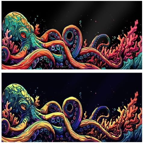 36X20IN Blacklight Octopus Sea Monster HD 3D Black Light Aquarium Background UV Reactive Background Terrarium Background with 10 EVA Double-Sided Tape