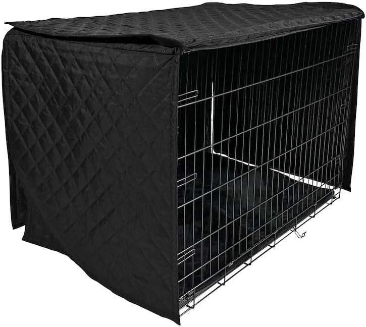 4Knines Quilted Dog Crate Cover – Heavy-Duty, Water-Resistant Fabric for Indoor/Outdoor Use – Durable Travel Cage Cover for Training, Weather Protection – Fits 42-Inch Crates – Black