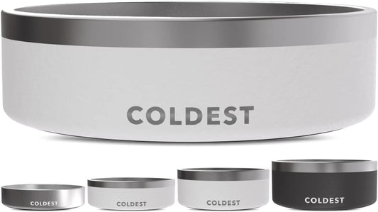 Coldest Dog Bowl - Anti Rust Metal, Non Slip, 3 Layers Insulated Stainless Steel Dog Bowls - Spill Proof & Heavy Duty - Water Bowl for Dogs, Cats & Pets, Dish Washer Safe (42 oz, Epic White)