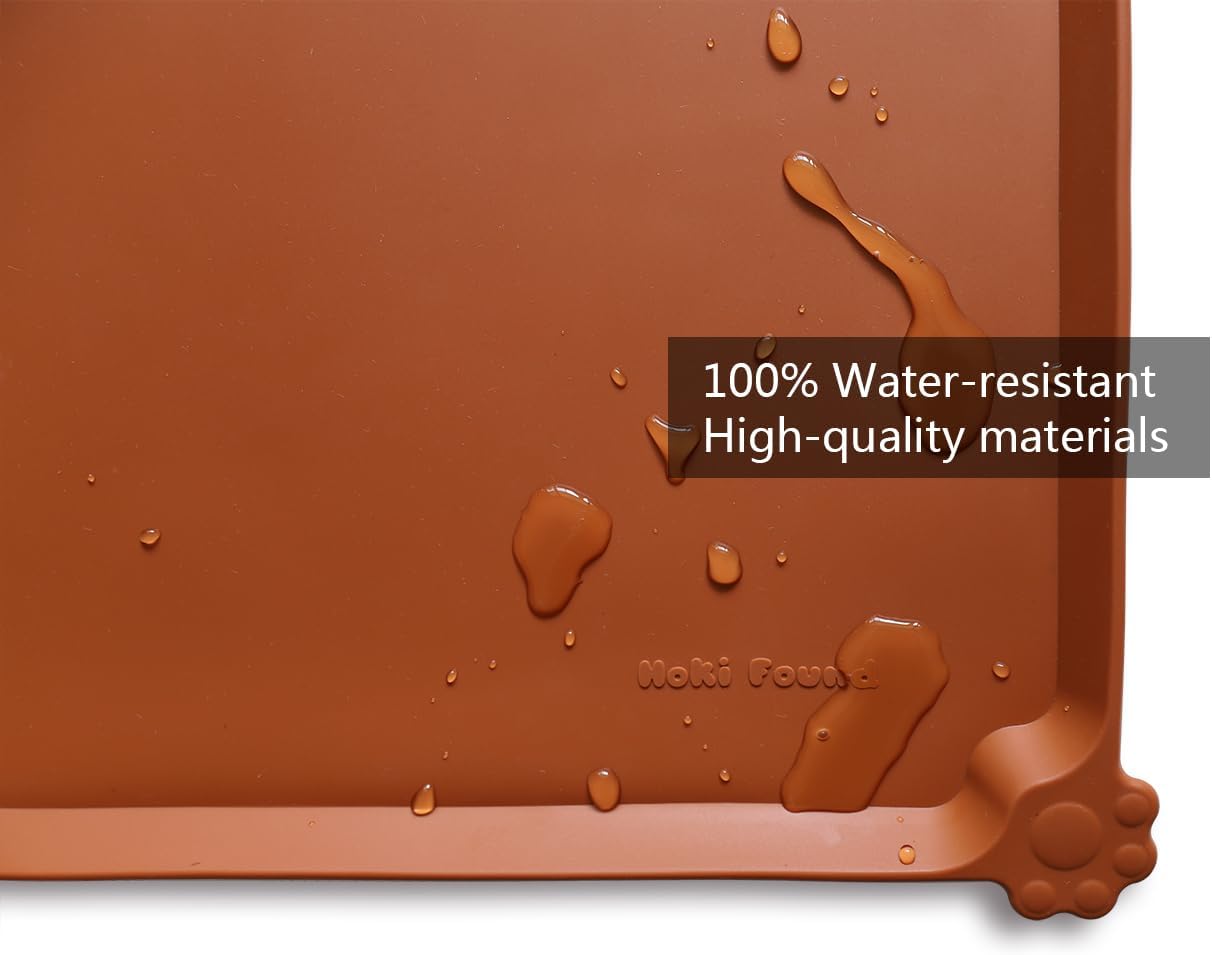 Hoki Found L Silicone Non Slip Pet Dog Cat Bowl Mats - Placemat - Feeding Mat - Waterproof - For Carpet - Caramel