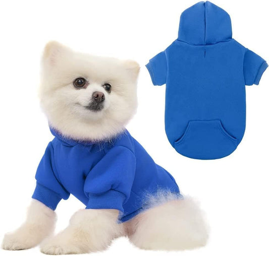 KOOLTAIL Basic Dog Hoodie - Soft and Warm Dog Hoodie Sweater with Leash Hole and Pocket, Dog Winter Coat, Cold Weather Clothes Sweatshirt for Small Medium Large Dogs Puppy Cat Boys Girls Blue SM