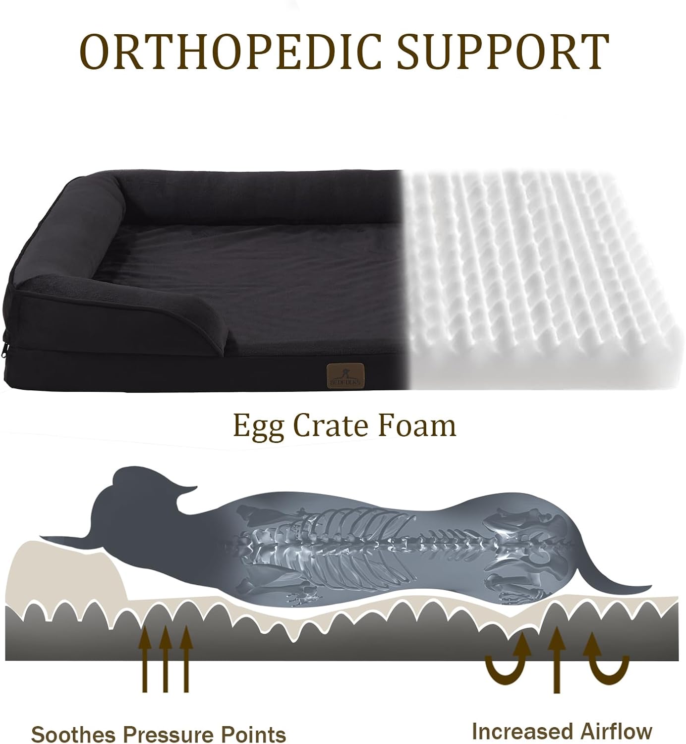 Bedfolks Orthopedic Dog Bed Extra Small, Waterproof Dog Sofa Bed for Small Dogs & Cats, Egg Foam Pet Couch Bed with Removable Washable Cover and Nonslip Bottom, Black