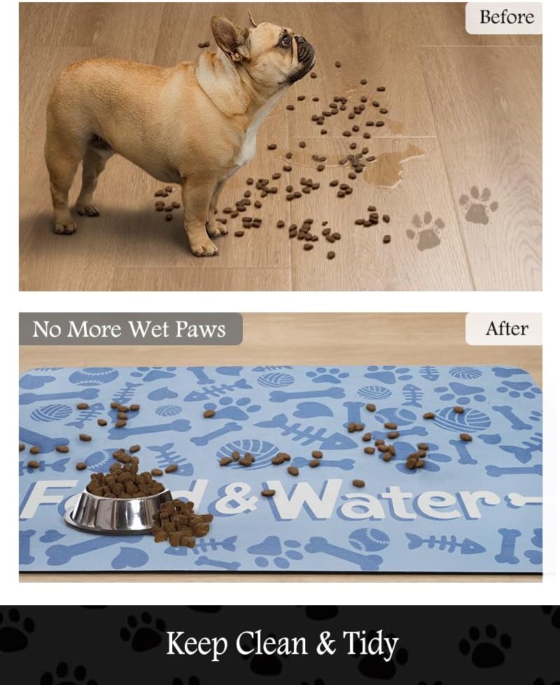 Pet Feeding Mat-Absorbent Dog Mat for Food and Water Bowl-No Stains Quick Dry Water Dispenser Mat-Dog Accessories Pet Supplies-Bowl for Messy Drinkers（Bone,23"x34"